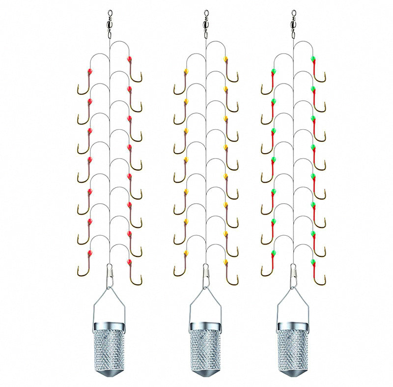 Seven-Star String Hook Rig, Thick Line, Barbed Gold Hooks
