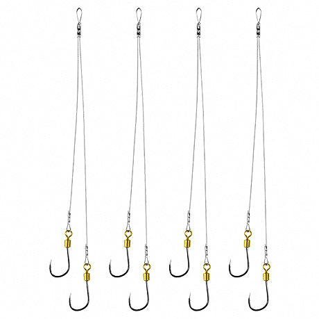 Pre-Tied Double Hook Snell Rigs, Iseni Hooks, Wire Leader