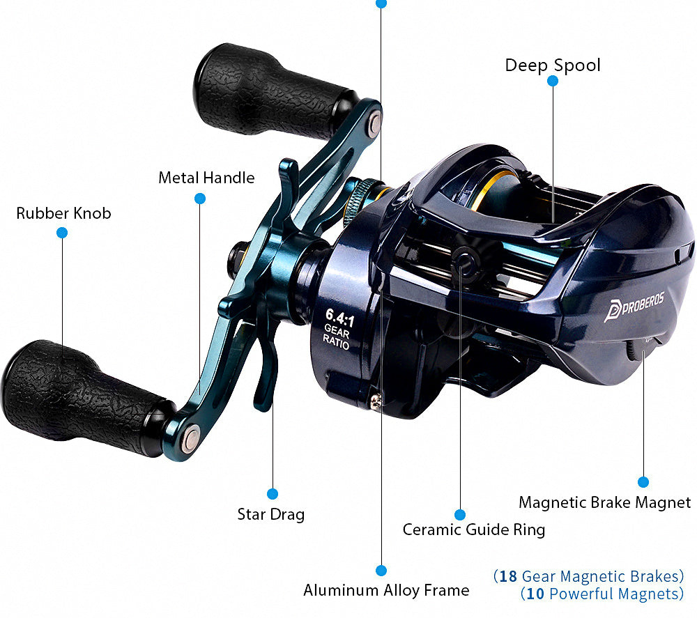 Deep Spool Spinning Reel, 6.4:1, Aluminum Frame, 6+1 Bearings – product photo