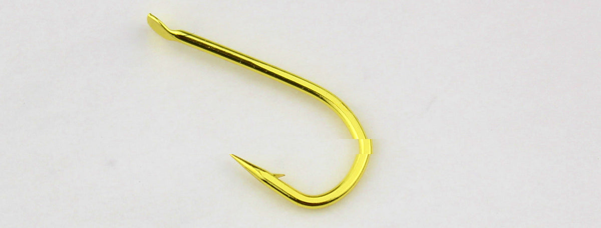 Gold Carbon Steel Fishing Hooks, 50 pcs, Barbed or Barbless – product photo