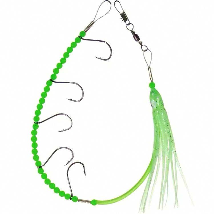 Glow Octopus Skin Hook Rig, Size 18, Wire Leader