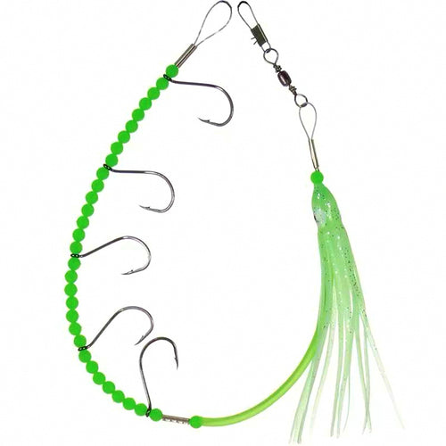 Glow Octopus Skin Hook Rig, Size 18, Wire Leader