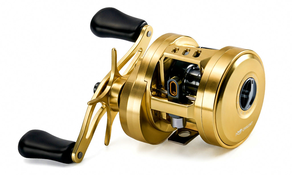 All-Metal Baitcasting Reel, Gold, Left or Right Hand – product photo