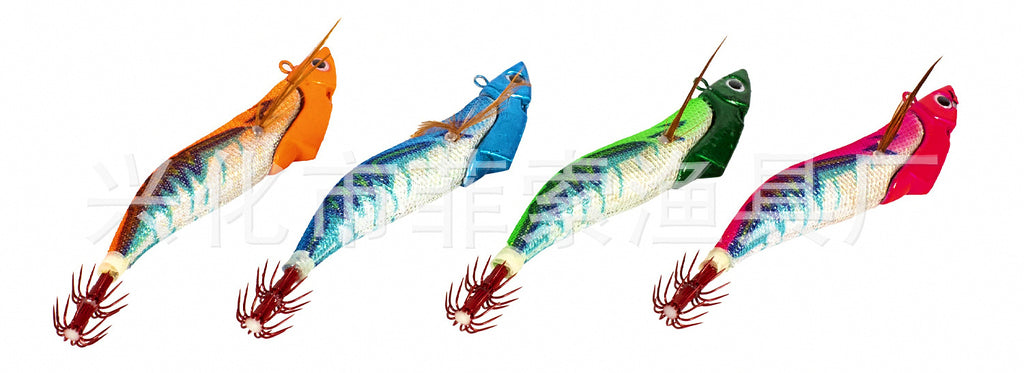 Wooden Shrimp Squid Jig with Lead Head, Red Hook – product photo