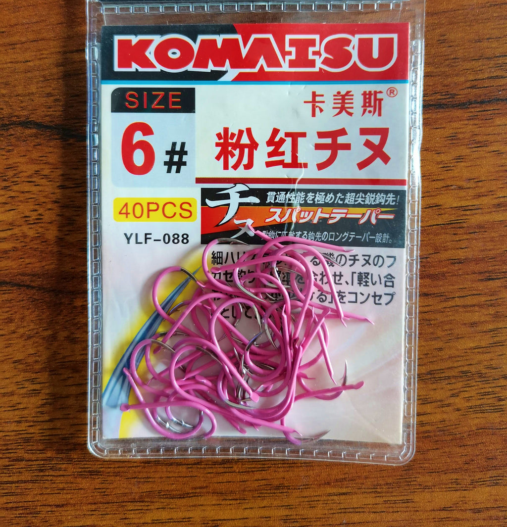 Pink Barbed Fishing Hooks, Sizes 1–6, 40–45 Pack – product photo