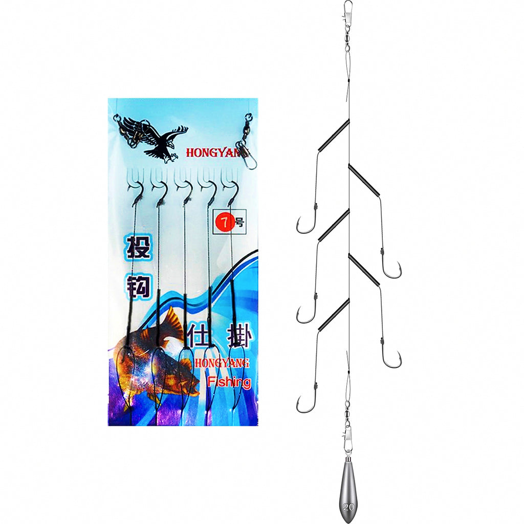 Pre-Tied Iseni Hook Rigs with Sinkers & Bells, 5-Pack – product photo