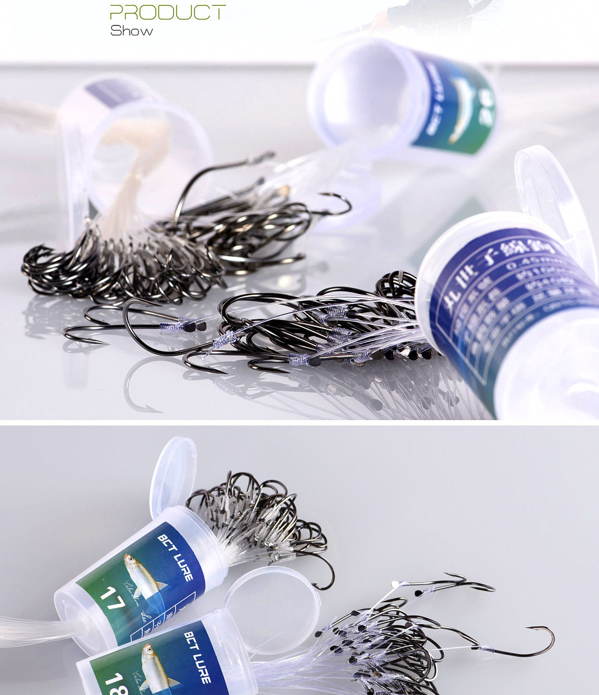 Pre-Tied Crooked-Mouth Hooks with Leader, Tub Pack – product photo