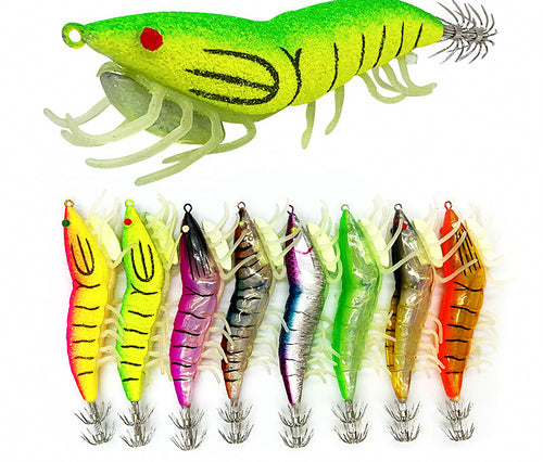 Glow Squid Jig, Soft Leg Shrimp with Rattle, Size 3.0 / 3.5 – product photo