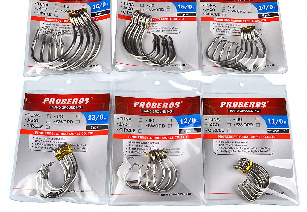 Stainless Steel Barbed Saltwater Hooks, 5-Pack, 11/0–16/0 – product photo