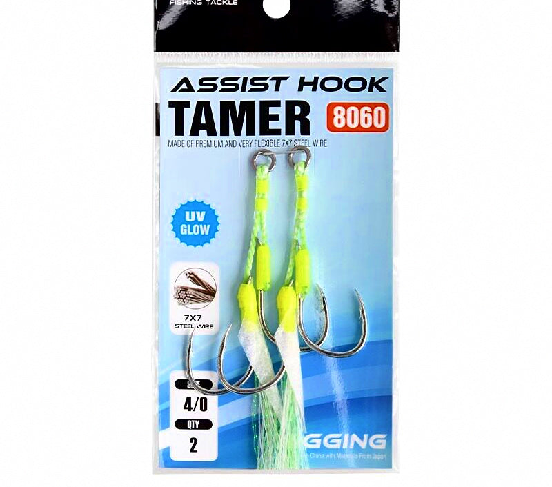 Fish Skin Jig Double Hook, UV Glow Green, 1/0–4/0 – product photo