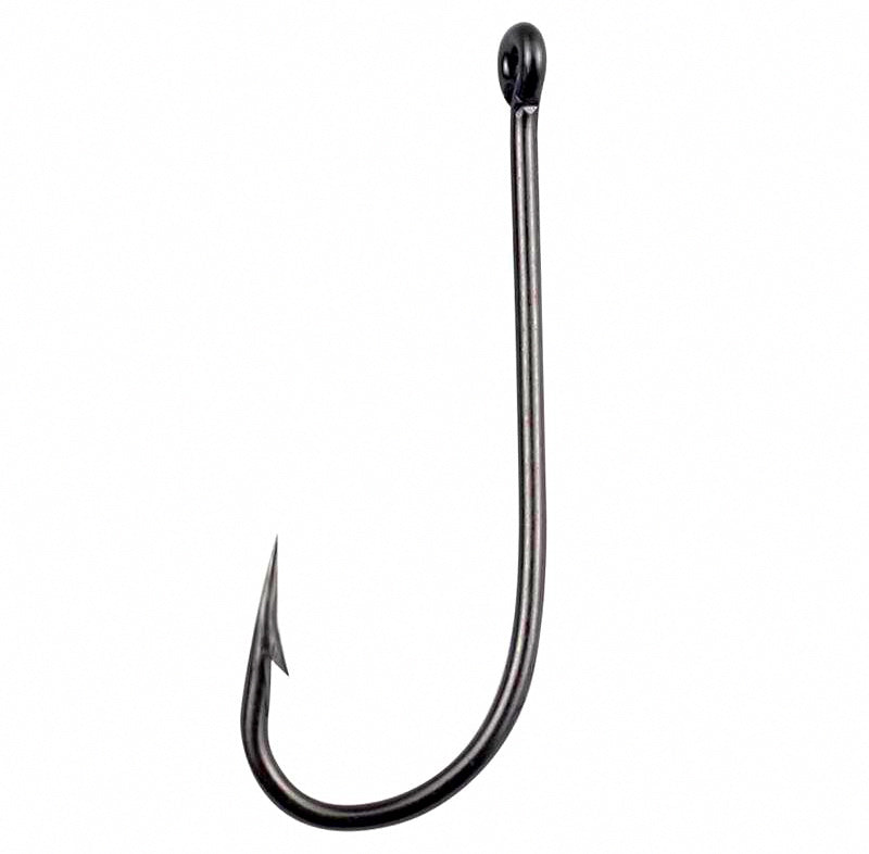 Long Shank Barbed Offset Hooks, Black, Bulk Pack