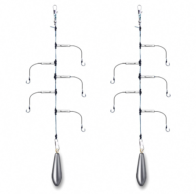 Anti-Tangle Multi-Hook Rig Set with Sinker & Bell, Sizes 3–13