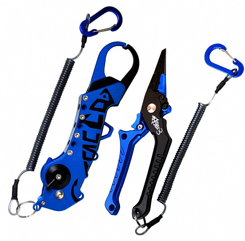Aluminum Fishing Pliers & Folding Fish Gripper, Red/Blue