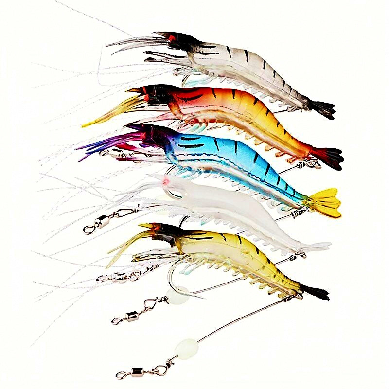 Soft Plastic Shrimp Lure, Glow & Color Options, 3–5 Pack