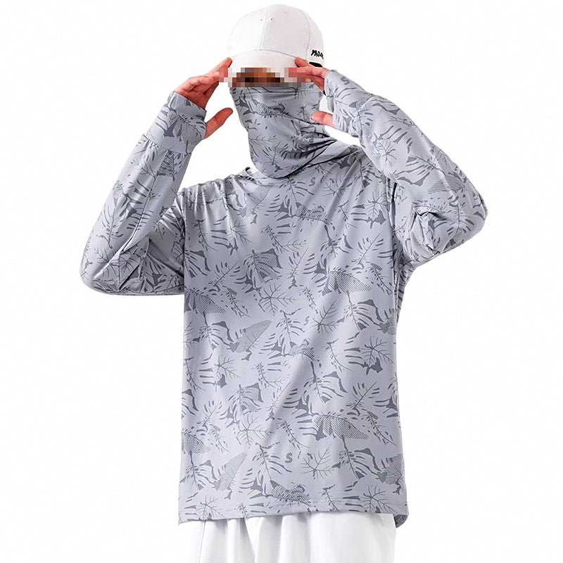UPF 50+ Hooded Fishing Sun Shirt with Face Mask, Quick-Dry