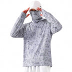 UPF 50+ Hooded Fishing Sun Shirt with Face Mask, Quick-Dry