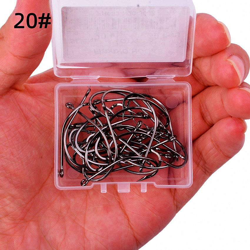 Barbed Ring Eye Offset Fishing Hooks, Bulk Box, Sizes 2–30 – product photo