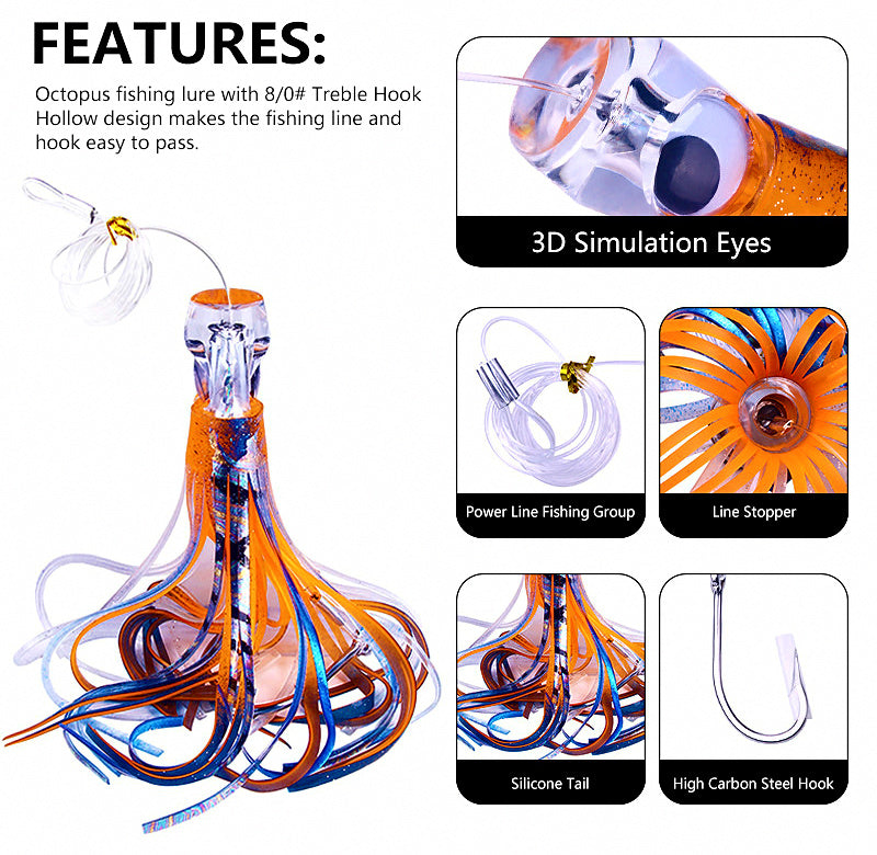 Soft Octopus Trolling Lure, 15 & 22 cm, 65–100 g (2.3–3.5 oz) – product photo