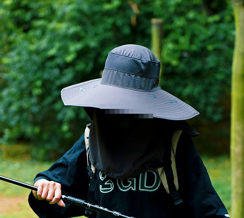 Wide Brim Sun Hat with Face Mask & Neck Flap, Adjustable – product photo