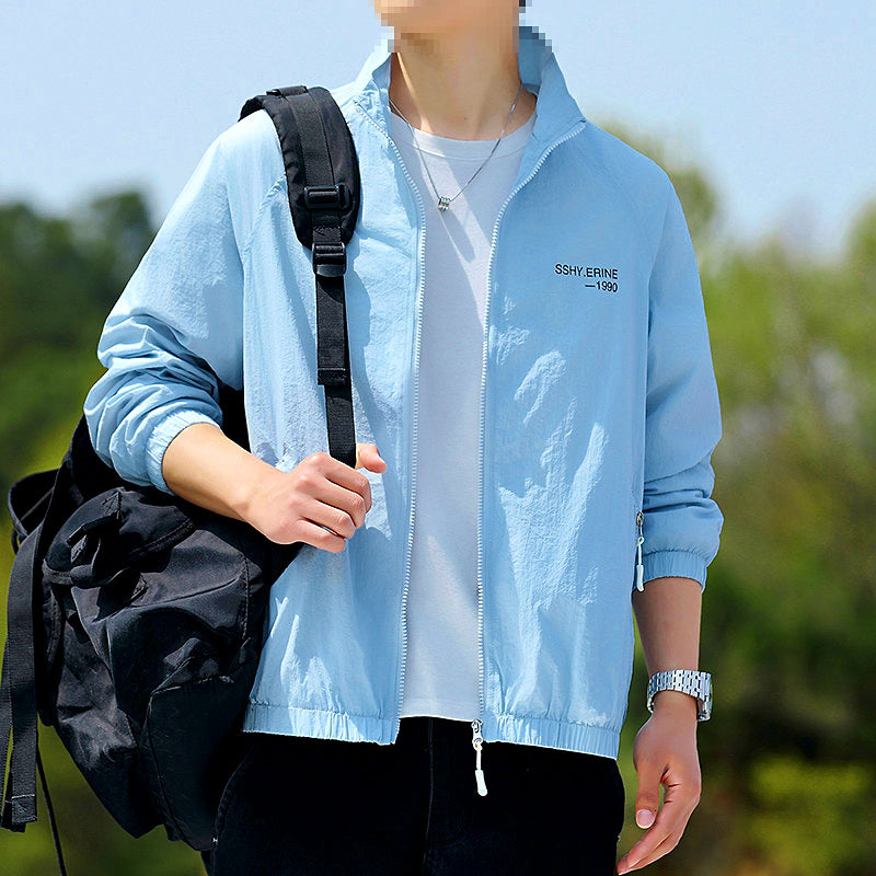 Men's UPF 40+ Cooling Sun Jacket, Stand Collar, Lightweight – product photo