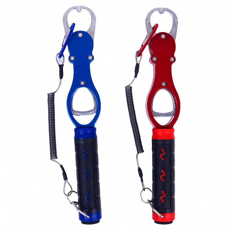 Aluminum Fish Gripper with Built-In Scale, Red or Blue