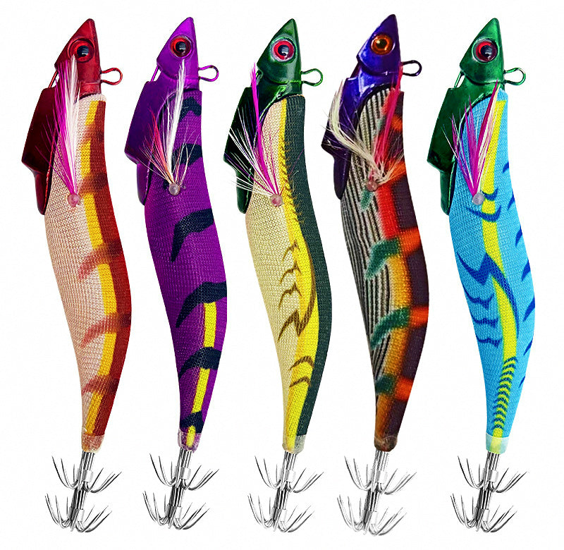 Lead Head Wood Shrimp Squid Jig, Glow Umbrella Rig – product photo