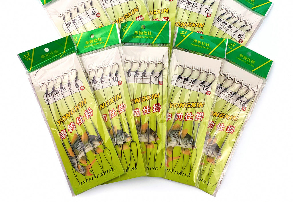 5-Hook Bait Rig, Barbed Ise-Style Hooks, Sizes 3-13 – product photo