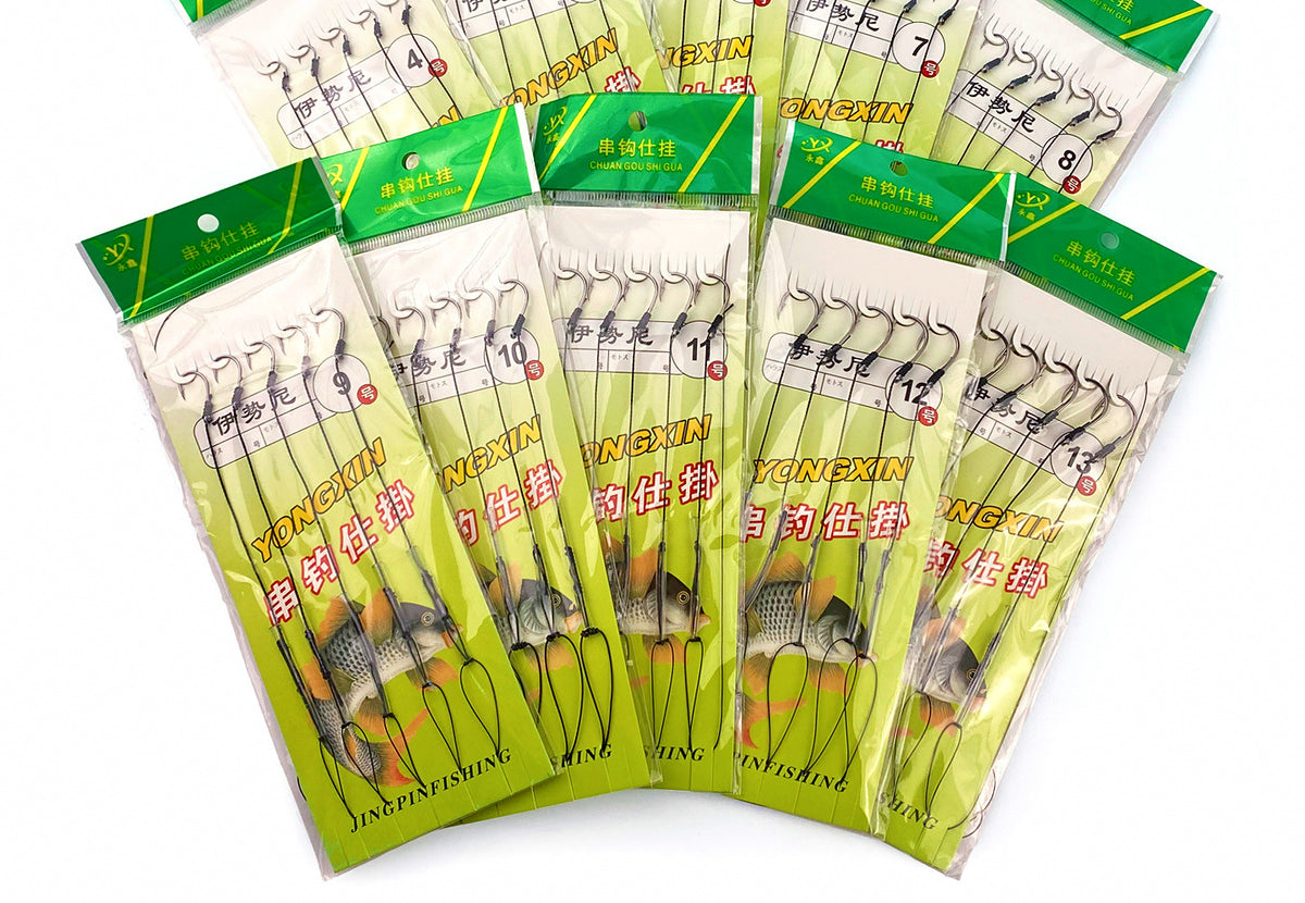 5-Hook Bait Rig, Barbed Ise-Style Hooks, Sizes 3-13 – product photo