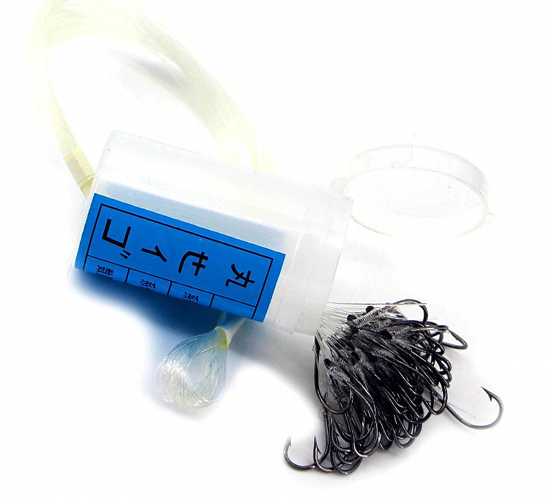 Pre-Tied Snelled Single Hooks, Barbed, Bulk Tub, Sizes 8–28 – product photo
