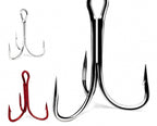 Treble Hooks, Barbed, Sizes 12 to 4/0, Silver, Black, Red – product photo