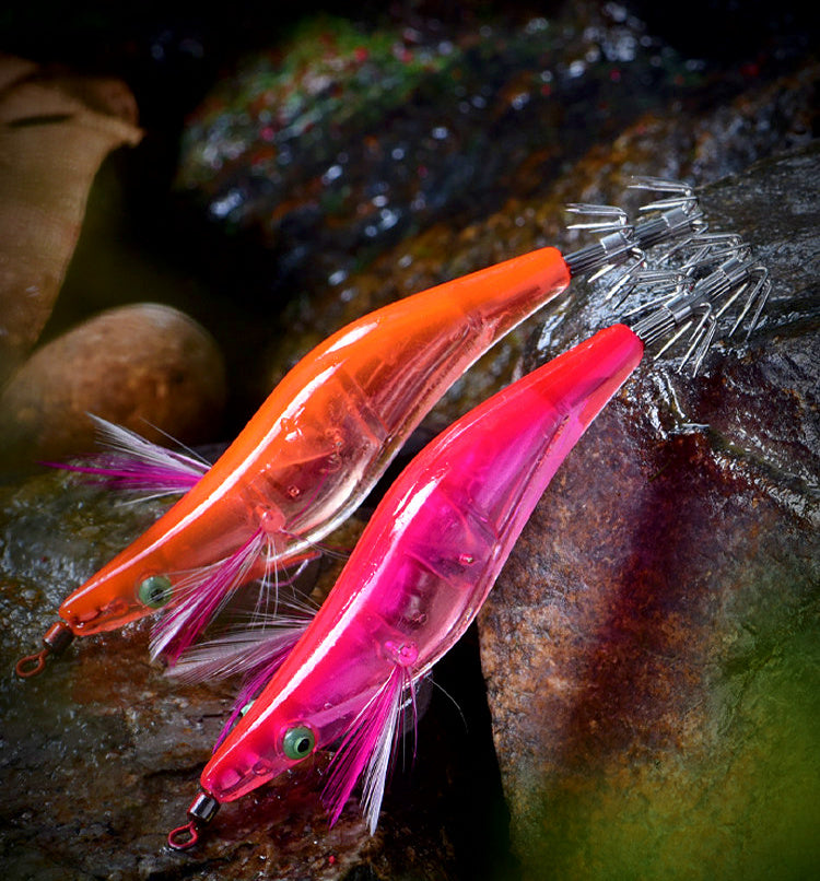 LED Wooden Shrimp Squid Jig, 12 g (0.42 oz), 10.3 cm – product photo
