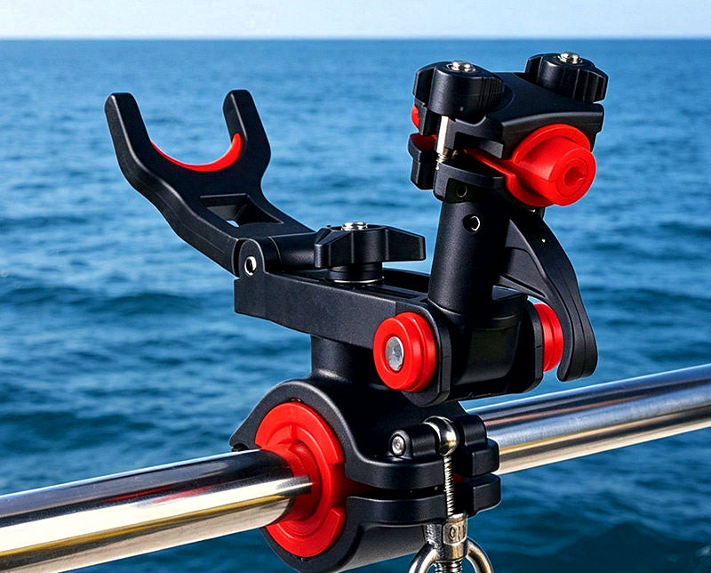 Clamp-On Boat Rod Holder for Round Tube Rails – product photo