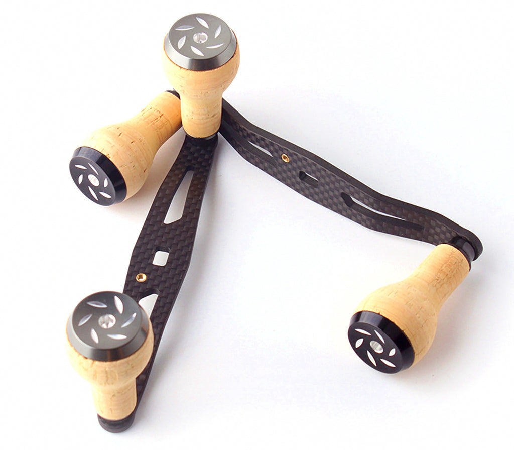 Carbon Double Baitcasting Reel Handle, Cork Knobs, 120/130 mm – product photo