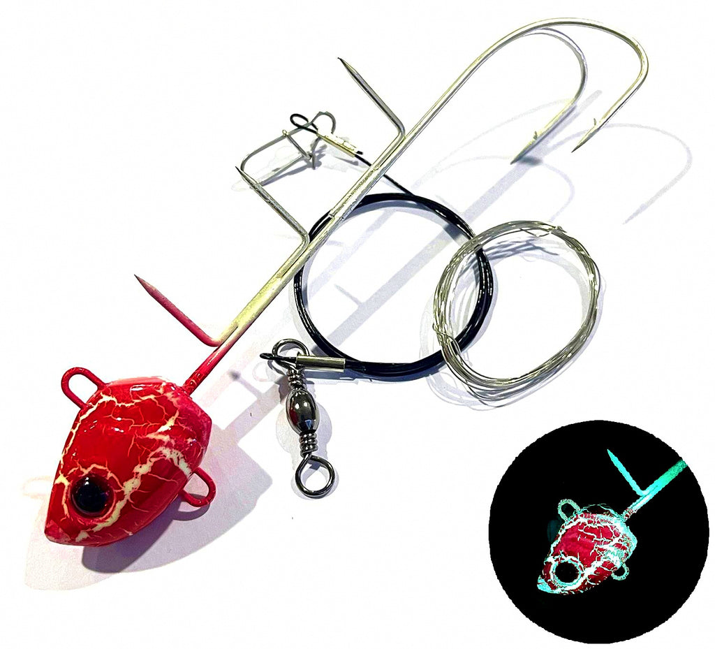 Glow Barbed Double Hooks for Boat Fishing, Sizes 4-15 – product photo