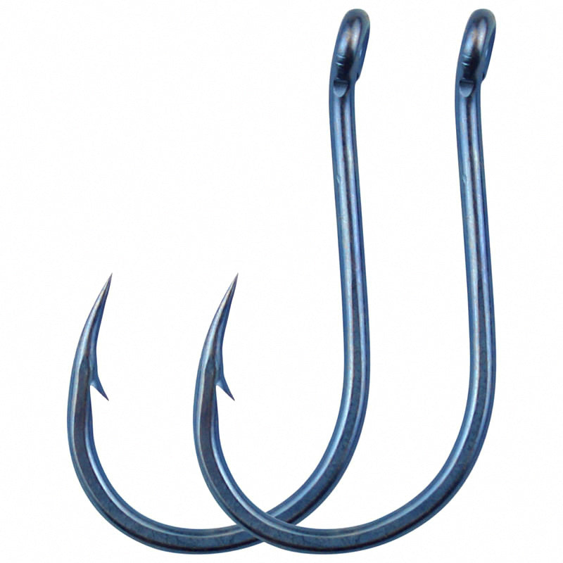 Barbed Eyed Hooks, Blue Finish, Sizes 1–16, 50–1000 pcs