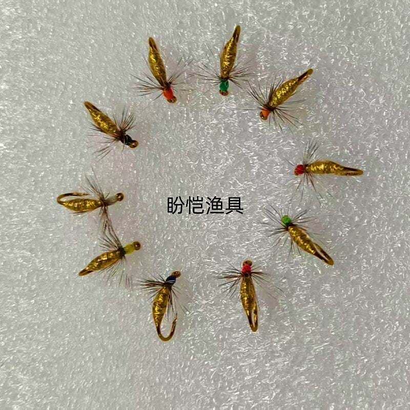 Barbed Nymph Fly Hooks, Gold Body, Sizes 8–20 – product photo