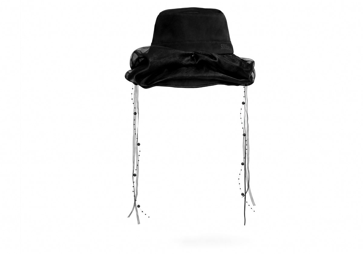 Women's Wide Brim Bucket Sun Hat, Silk, Black, 4.3 in Brim – product photo