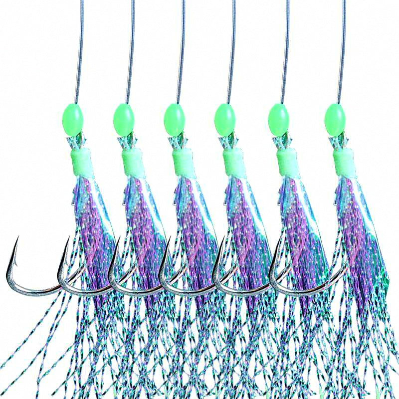 Fish Skin Sabiki Rig, 6-Hook Strings, 10-Pack