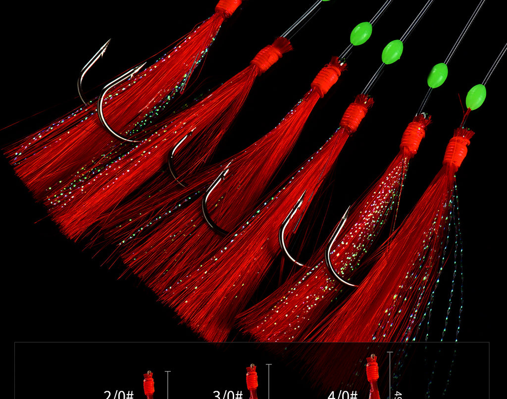 White Feather Hook Rig, 6 or 10 Hooks, Sizes 2/0–4/0 – product photo