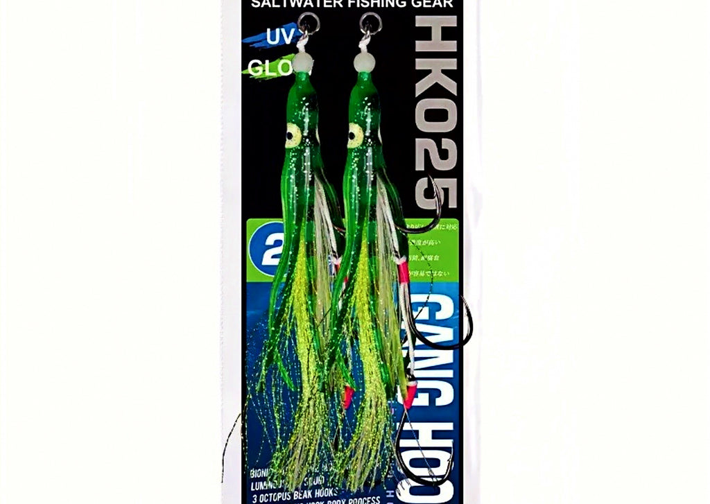 Squid Beak Hook Rig, 3-Hook Set, UV Glow, 6/0 & 8/0 – product photo