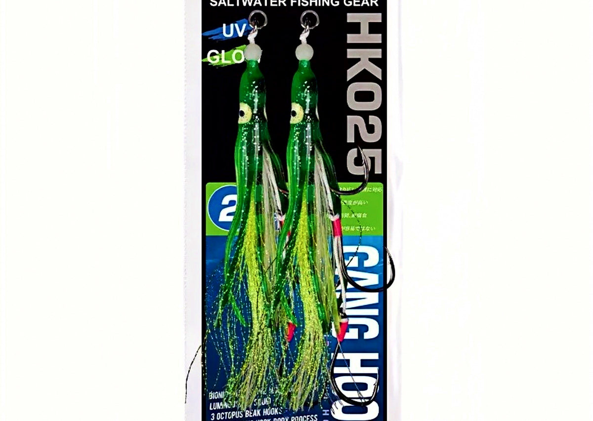 Squid Beak Hook Rig, 3-Hook Set, UV Glow, 6/0 & 8/0 – product photo