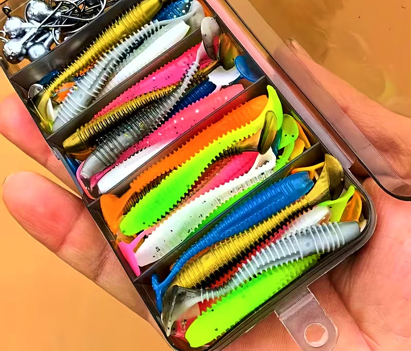 Soft Plastic Paddle Tail Lure Kit with Jig Heads, 50 pc – product photo