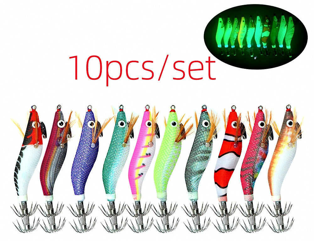 Glow Mini Wood Shrimp Squid Jig, 10-Pack, 1.5/1.8/2.2 Size – product photo