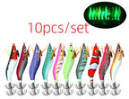 Glow Mini Wood Shrimp Squid Jig, 10-Pack, 1.5/1.8/2.2 Size – product photo