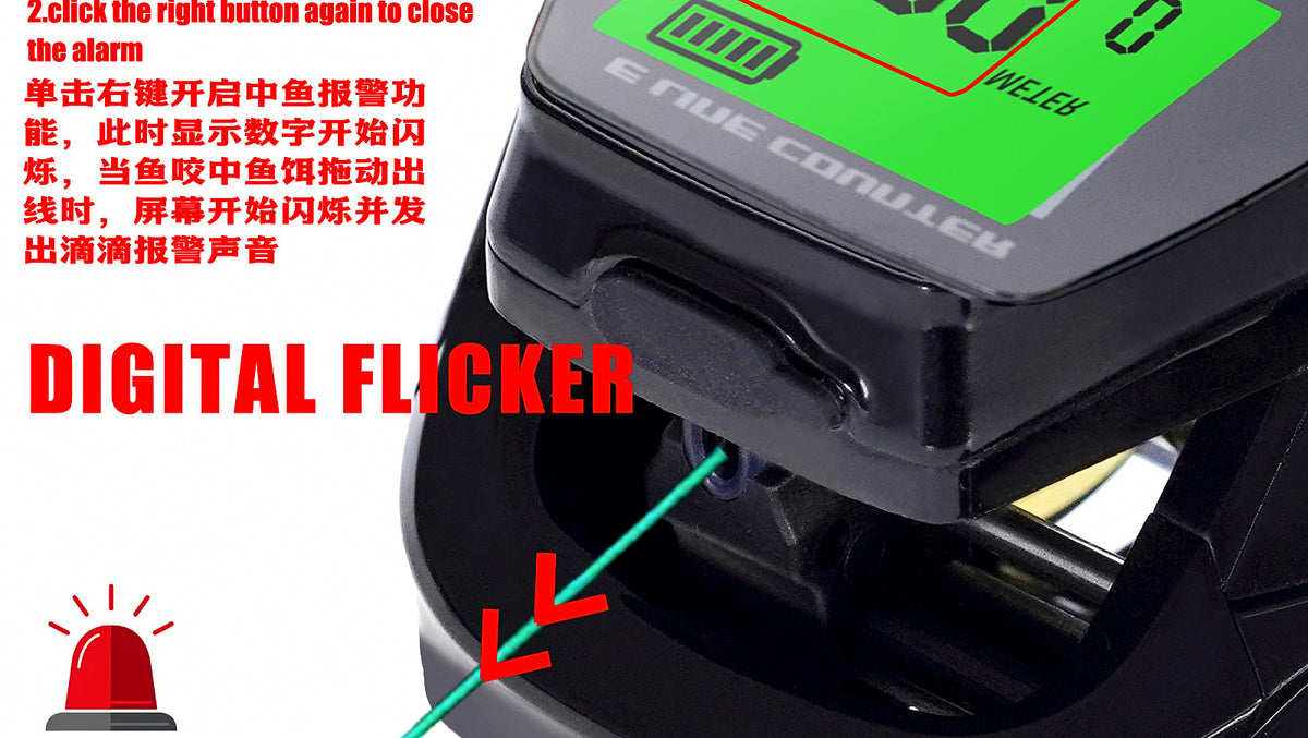 Digital Display Baitcasting Reel, USB Rechargeable, Depth Alarm – product photo