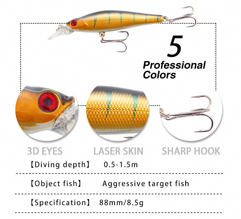 Minnow Hard Bait, 8.8 cm (3.5 in), 9 g (0.32 oz) – product photo