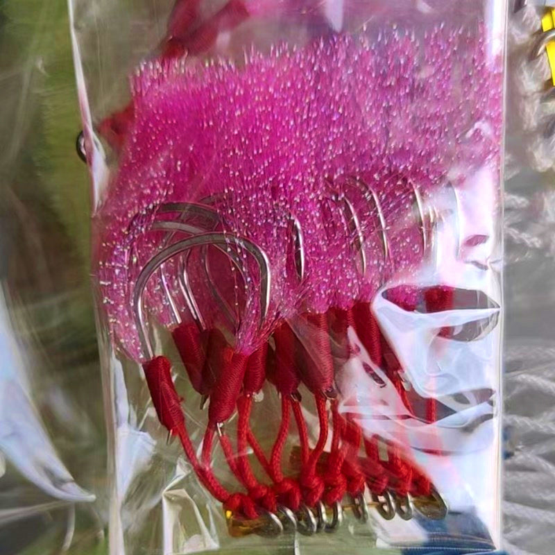 Pink Feathered Double Assist Hooks for Jigs, Barbed, 1/0-4/0 – product photo