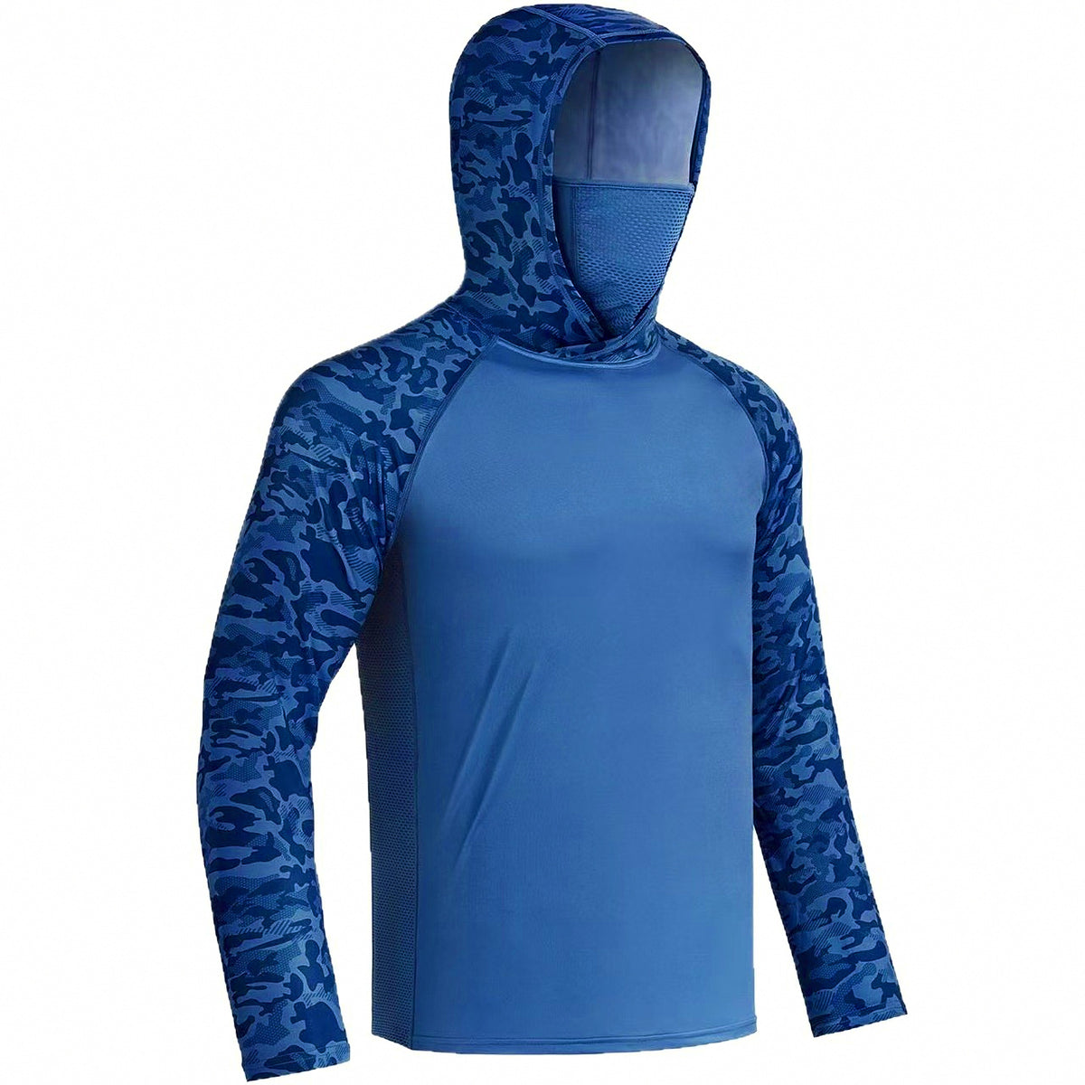Hooded Quick-Dry Sun Shirt with Face Mask, Camo Fishing Top – product photo