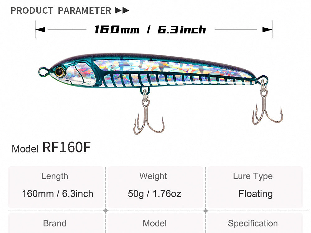 Floating Pencil Topwater Lure, 16 cm, 50 g (1.8 oz) – product photo