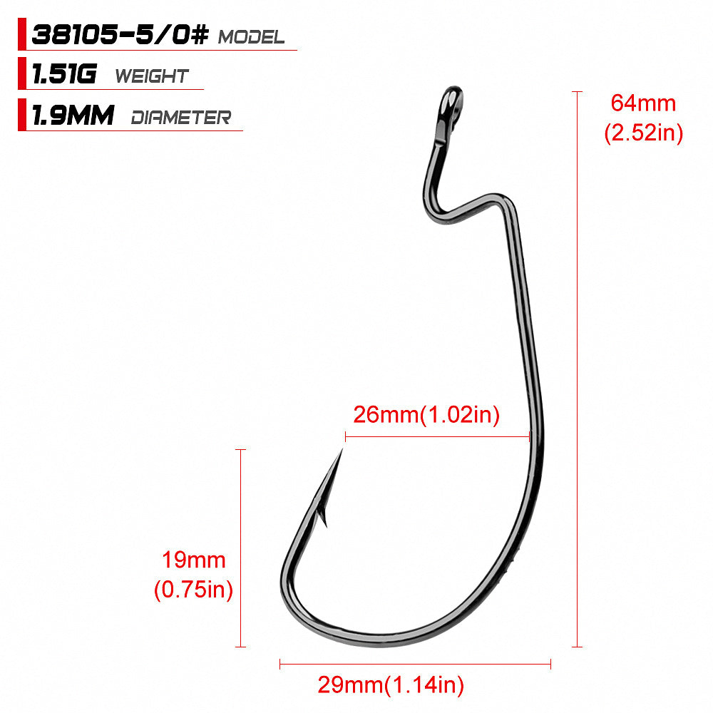Offset Worm Hooks, Barbed Wide Gap, 1/0–5/0 – product photo